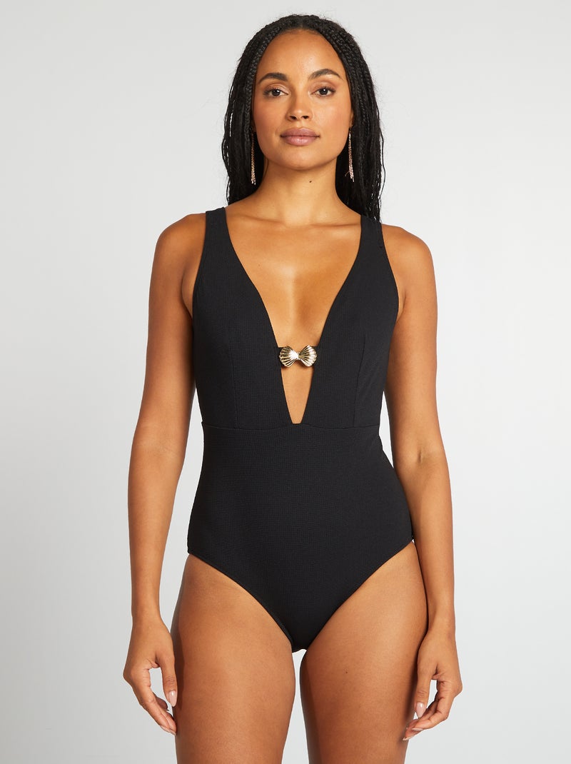 Bañador con detalle de concha negro - Kiabi