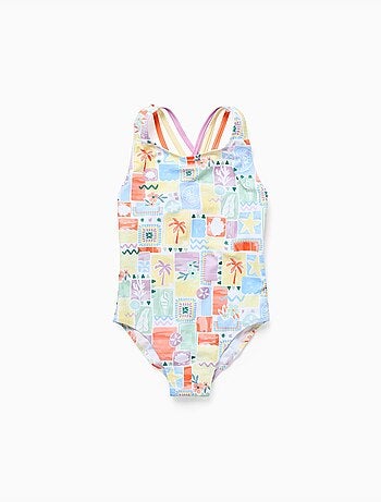 Bañador con estampado colorido y tirantes cruzados