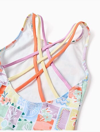 Bañador con estampado colorido y tirantes cruzados