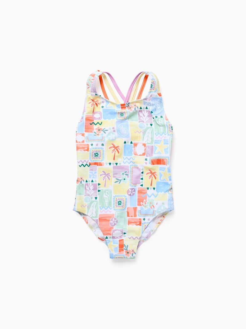 Bañador con estampado colorido y tirantes cruzados Blanco - Kiabi