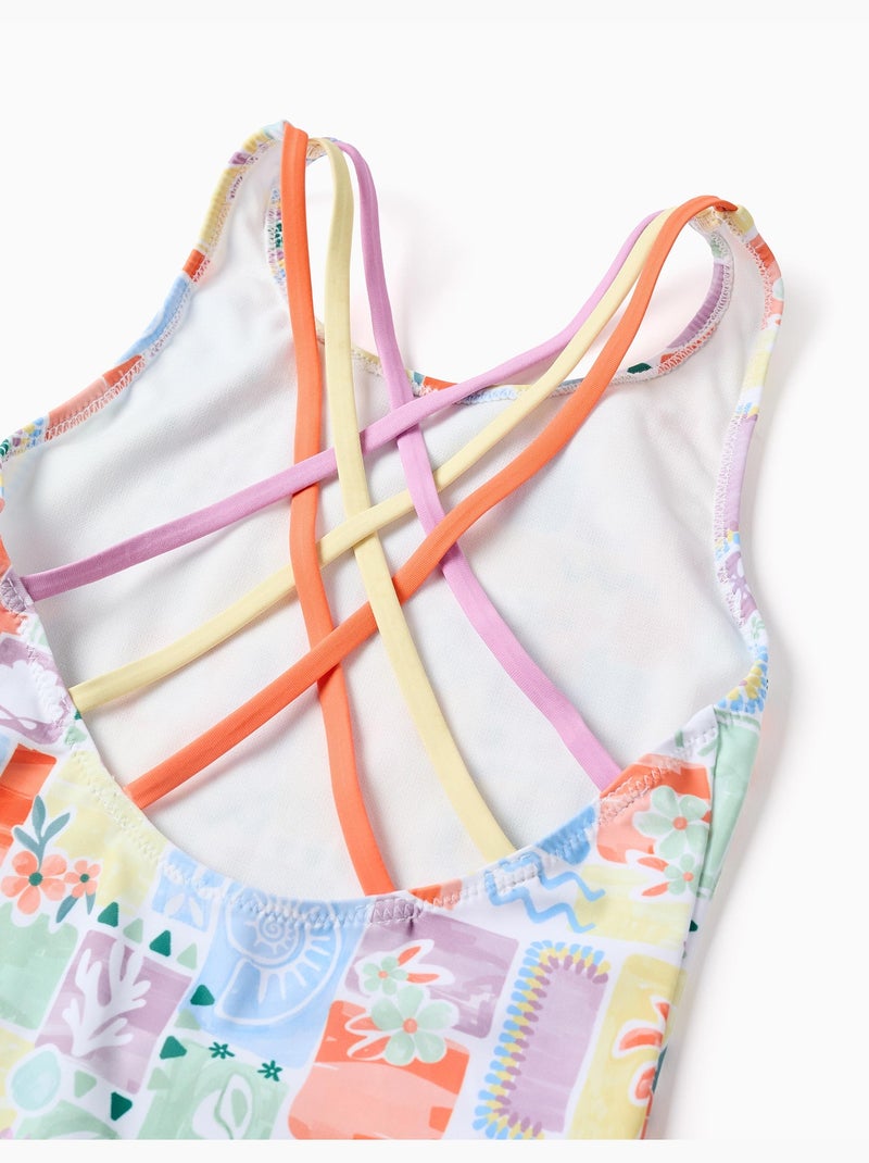 Bañador con estampado colorido y tirantes cruzados Blanco - Kiabi