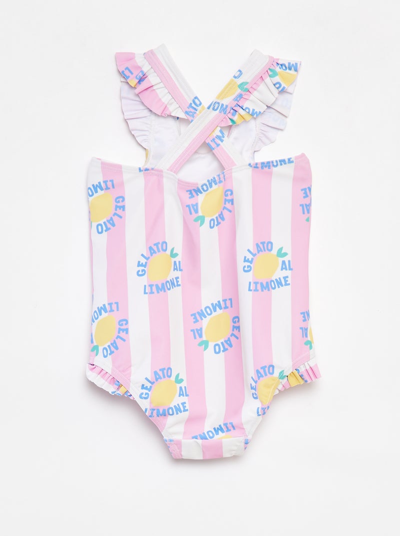 Bañador con estampado y tirantes con volantes ROSA - Kiabi