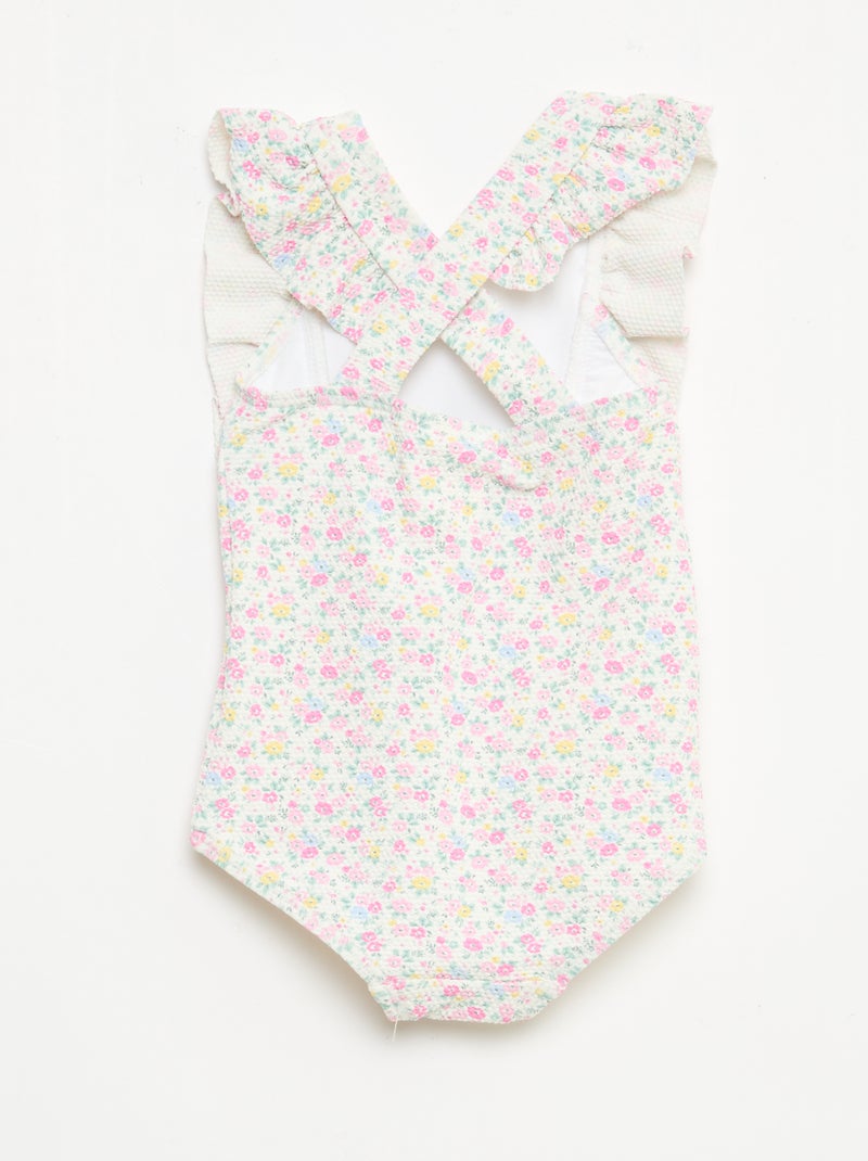Bañador con estampado y volantes Blanco - Kiabi