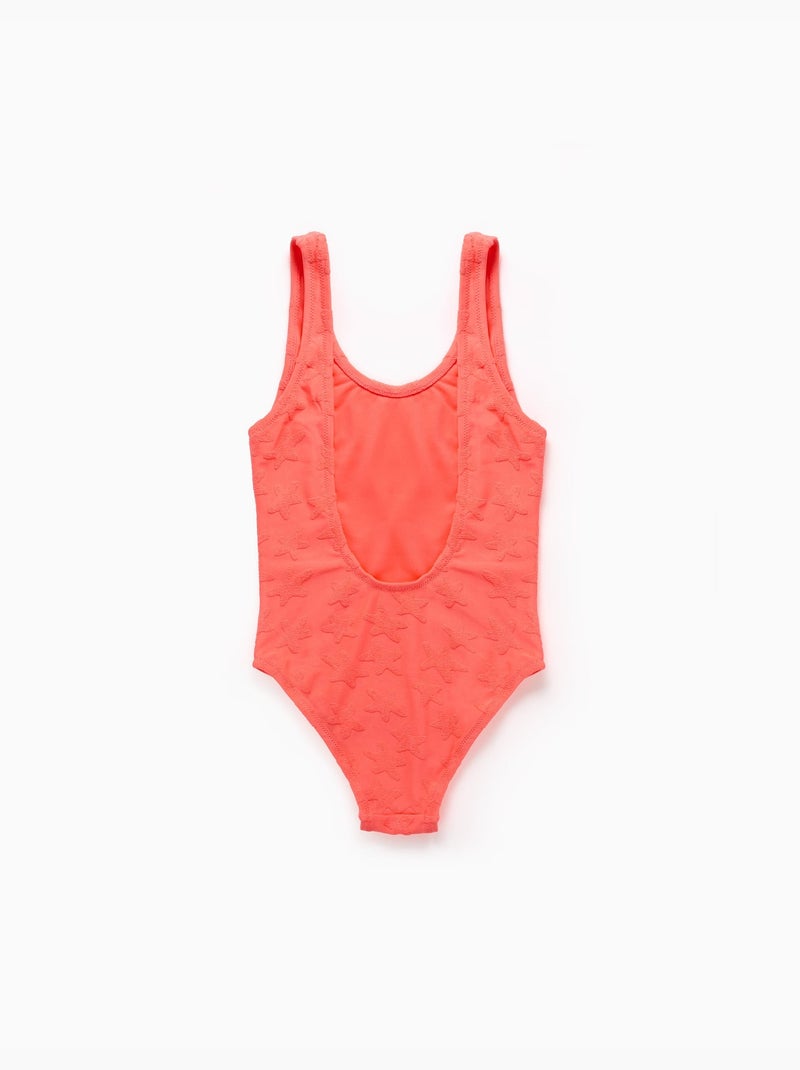 Bañador con motivo de estrellas en bouclé Naranja coral - Kiabi