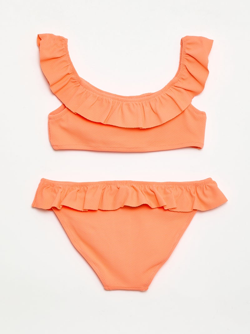 Bañador con volantes en malla - 2 piezas Naranja - Kiabi