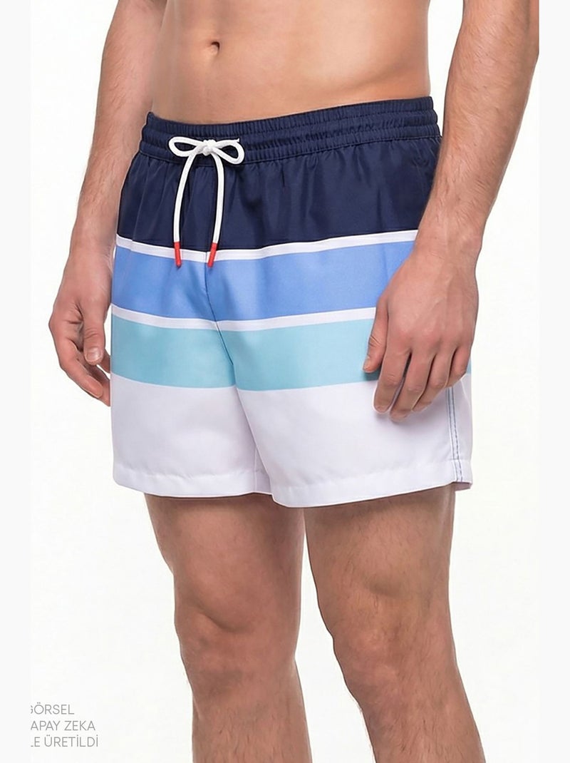 Bañador corto de rayas para hombre penti Azul marino - Kiabi