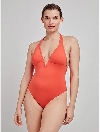 Bañador cuello halter con escote en v y foam extraíble