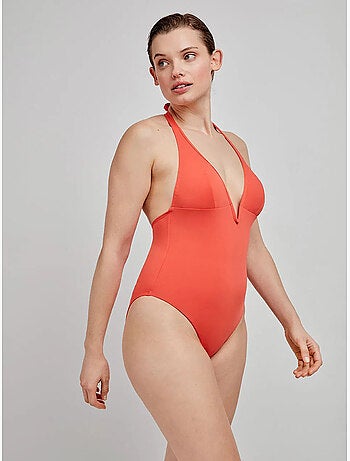 Bañador cuello halter con escote en v y foam extraíble