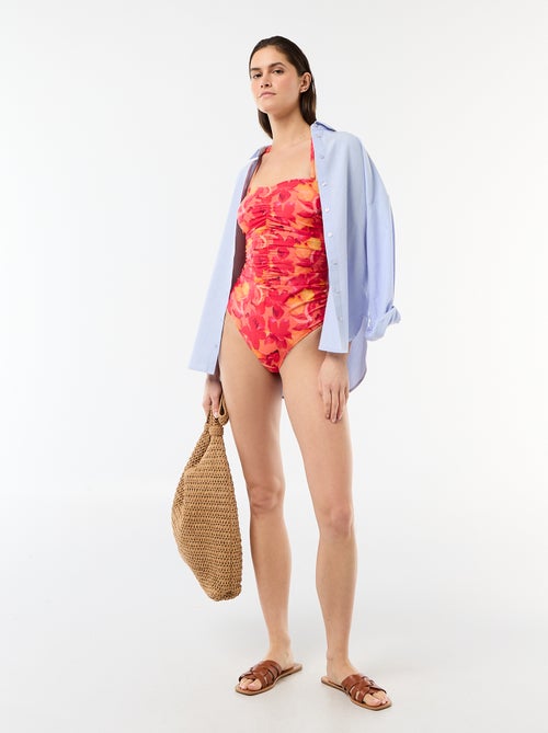 Bañador de 1 pieza bandeau con efecto plisado - Kiabi