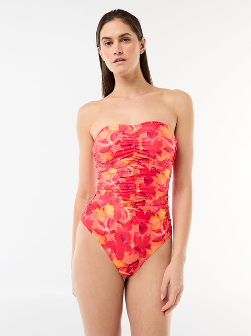 Bañador de 1 pieza bandeau con efecto plisado - Kiabi
