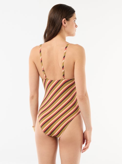 Bañador de 1 pieza con escote pronunciado y detalle de joya - Kiabi