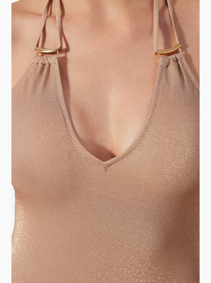 Bañador de mujer sofia brillante penti Beige arcilla - Kiabi
