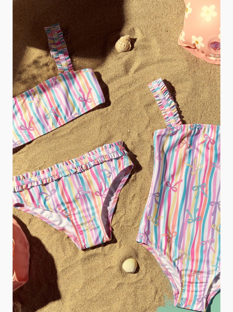 Bañador de niña con estampado ribbon kurdela penti Azul cielo - Kiabi