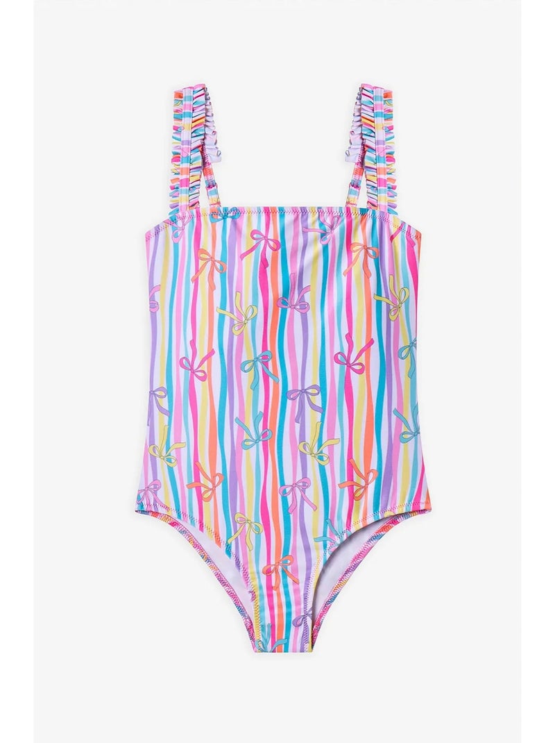 Bañador de niña con estampado ribbon kurdela penti Azul cielo - Kiabi