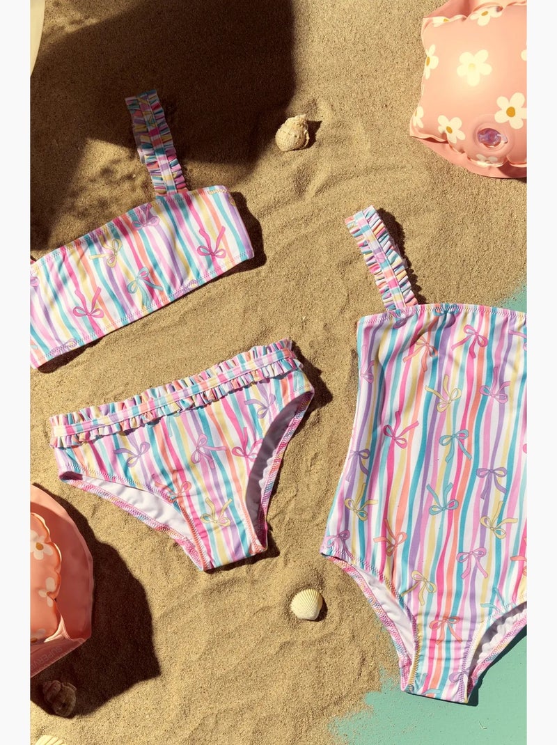 Bañador de niña con estampado ribbon kurdela penti Azul cielo - Kiabi