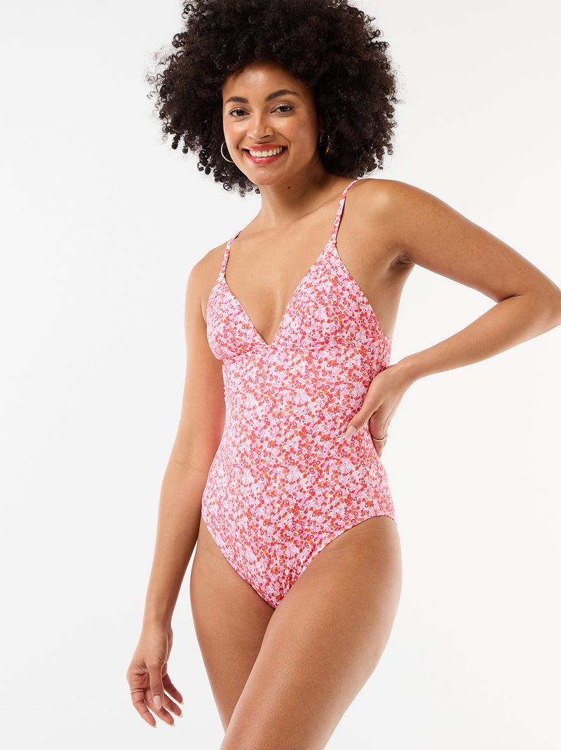 Bañador de una pieza con estampado floral Rosa - Kiabi