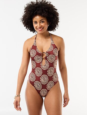 Bañador de una pieza estampado con escote de fantasía