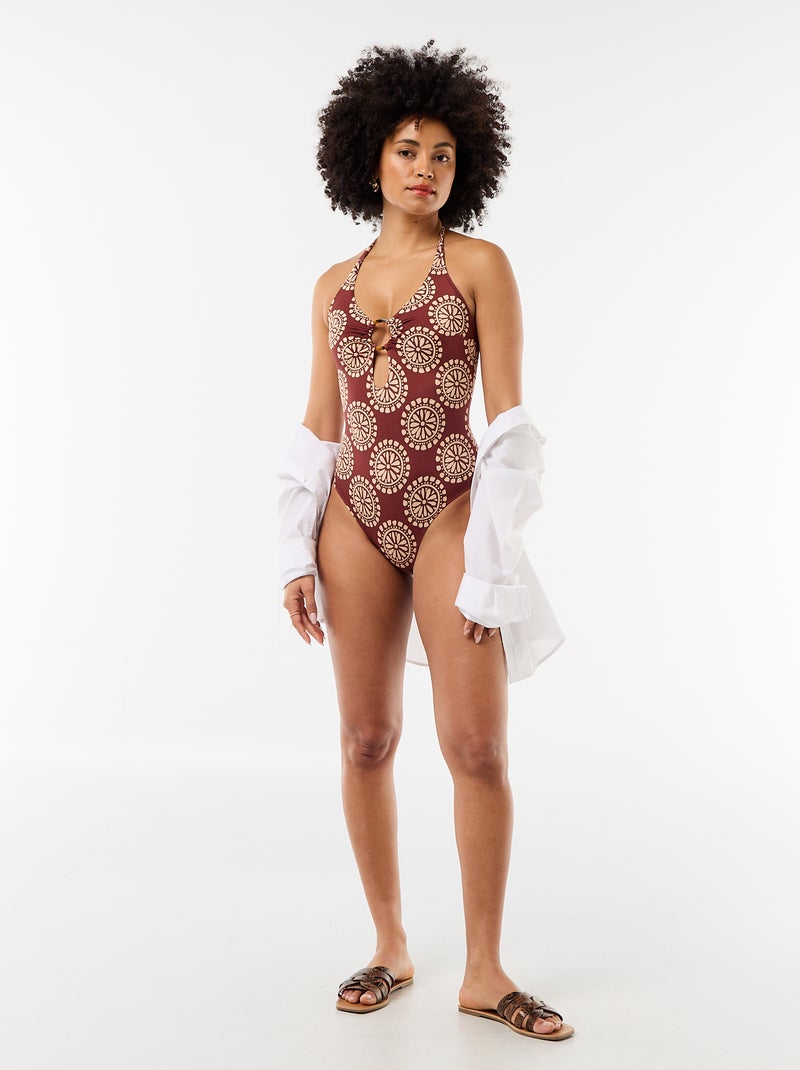 Bañador de una pieza estampado con escote de fantasía Marron - Kiabi