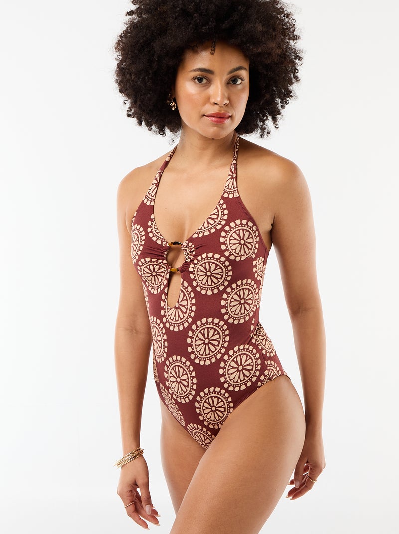 Bañador de una pieza estampado con escote de fantasía Marron - Kiabi