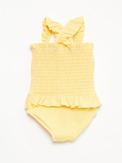 Bañador de una pieza smock con volantes - Kiabi