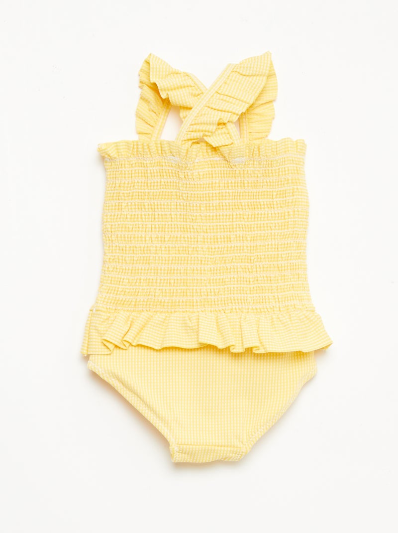 Bañador de una pieza smock con volantes Amarillo - Kiabi