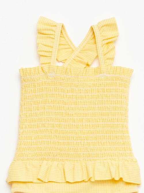 Bañador de una pieza smock con volantes - Kiabi