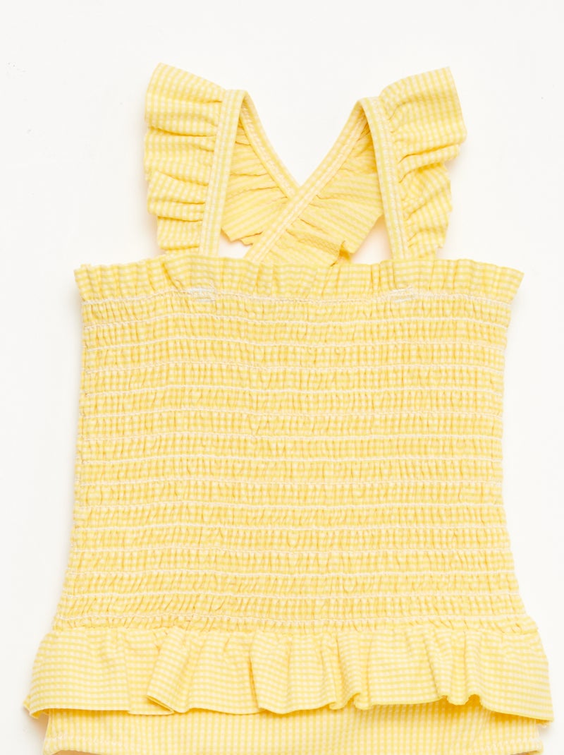 Bañador de una pieza smock con volantes Amarillo - Kiabi
