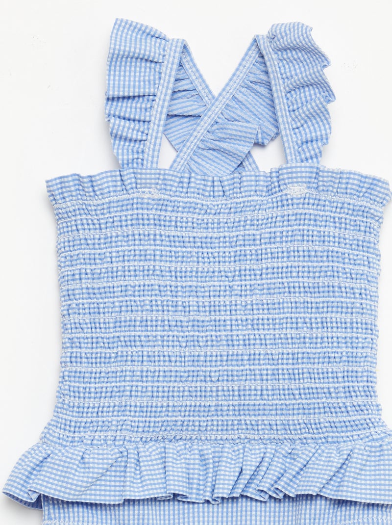 Bañador de una pieza smock con volantes Azul - Kiabi