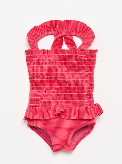 Bañador de una pieza smock con volantes - Kiabi