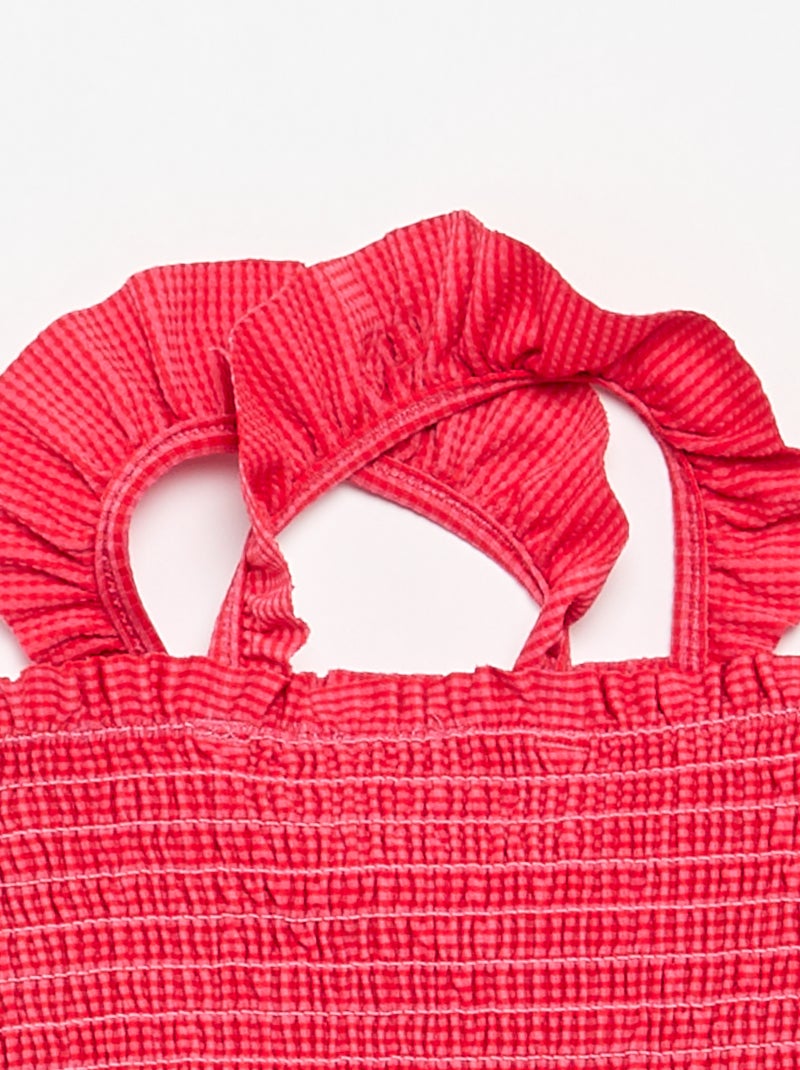 Bañador de una pieza smock con volantes Rojo - Kiabi