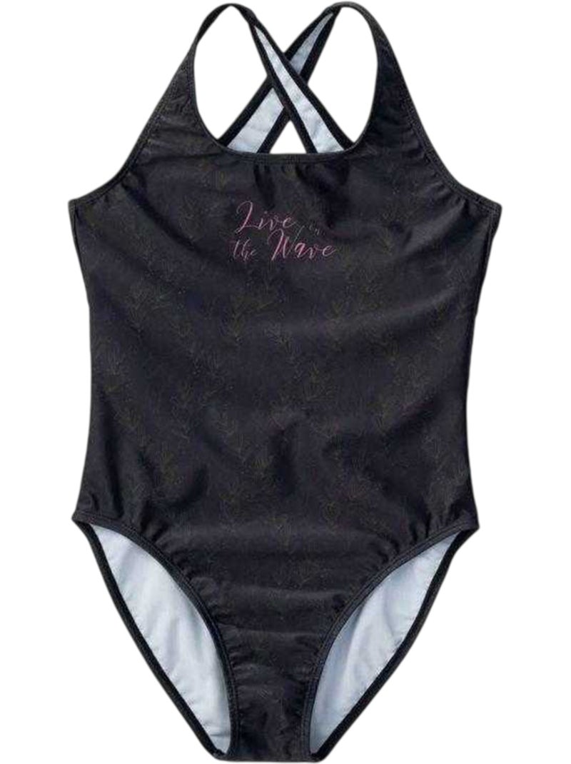 Bañador entero de una pieza salava diseño escritura niñas - aquawave Negro - Kiabi