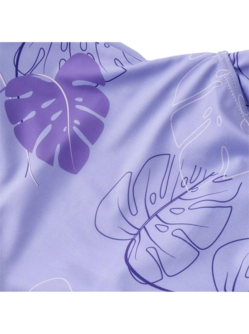 Bañador entero de una pieza verona diseño hoja de filodendro niñas - aquawave Violeta claro - Kiabi