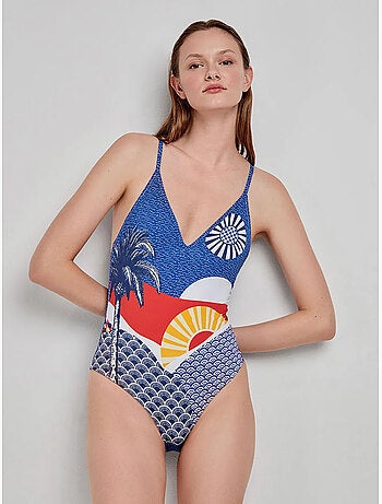 Bañador estampado cuello halter, sin aro y con tirantes regulables