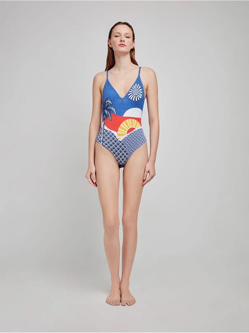 Bañador estampado cuello halter, sin aro y con tirantes regulables Multicolor - Kiabi