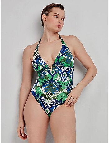Bañador estampado sin aro, con foam, cuello halter y escote v