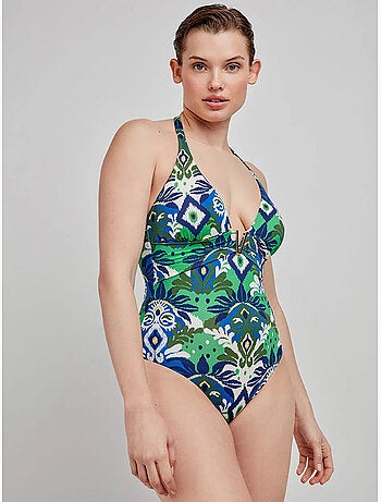 Bañador estampado sin aro, con foam, cuello halter y escote v