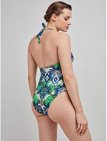 Bañador estampado sin aro, con foam, cuello halter y escote v