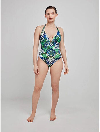 Bañador estampado sin aro, con foam, cuello halter y escote v