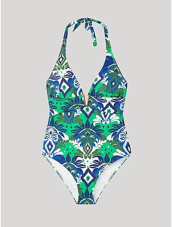 Bañador estampado sin aro, con foam, cuello halter y escote v