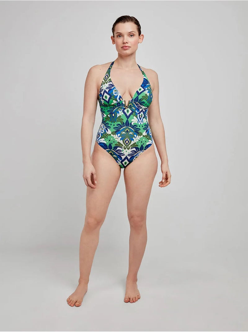 Bañador estampado sin aro, con foam, cuello halter y escote v Multicolor - Kiabi