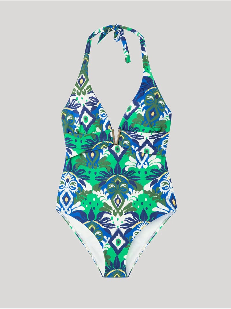 Bañador estampado sin aro, con foam, cuello halter y escote v Multicolor - Kiabi