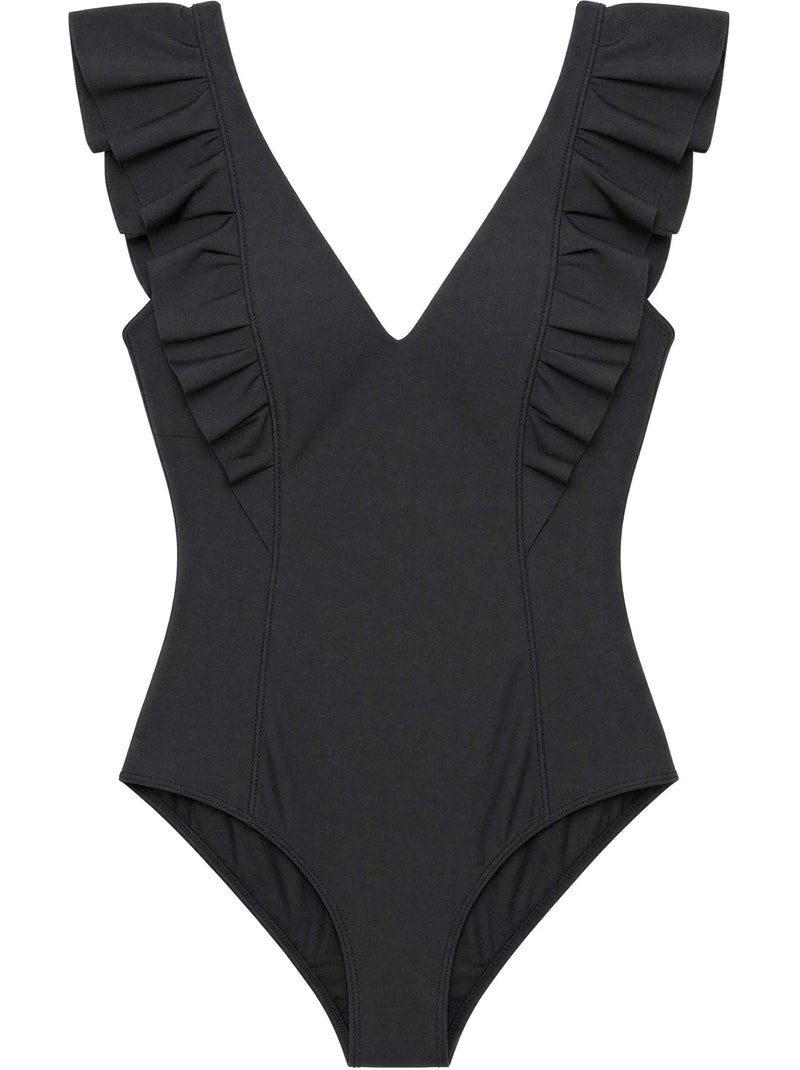 Bañador high tech moldeador sin aro con volantes satinado Negro - Kiabi