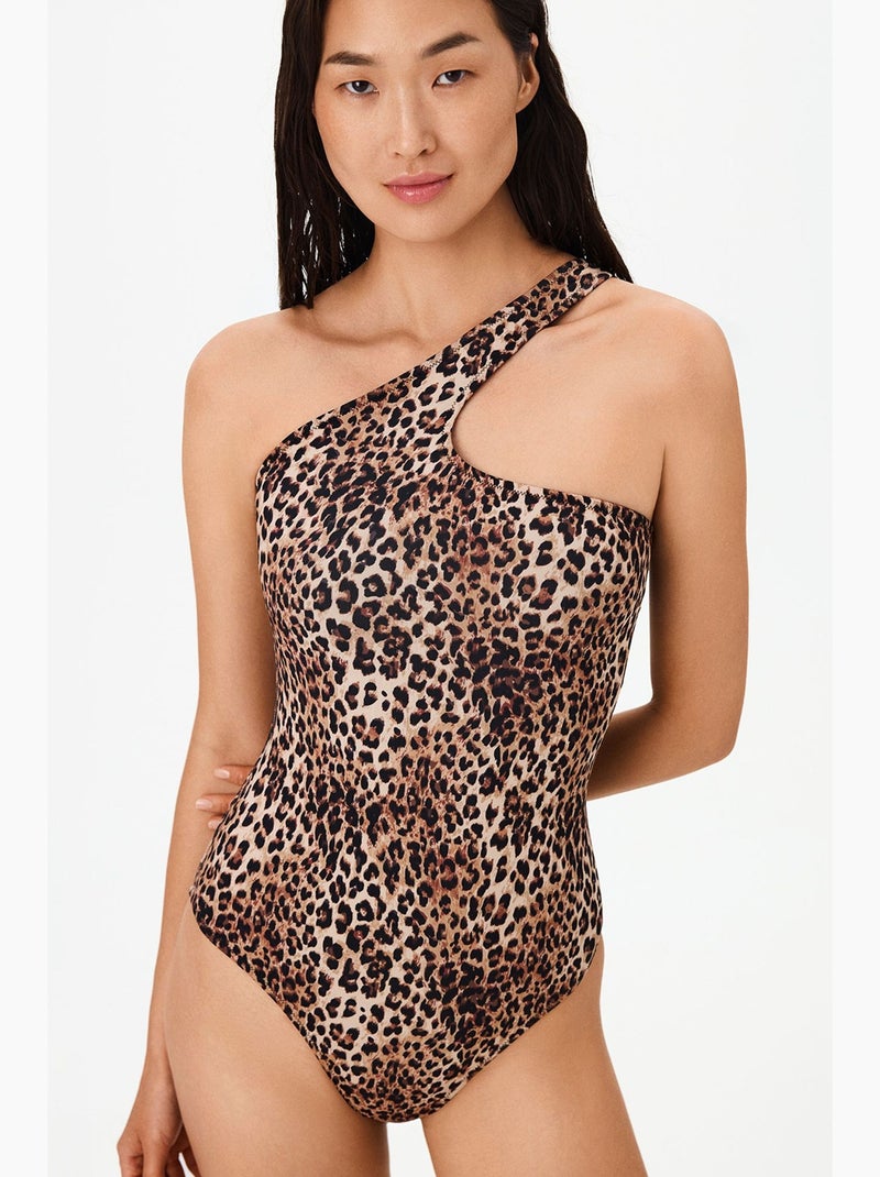 Bañador leo de un hombro con estampado de leopardo penti Camel - Kiabi
