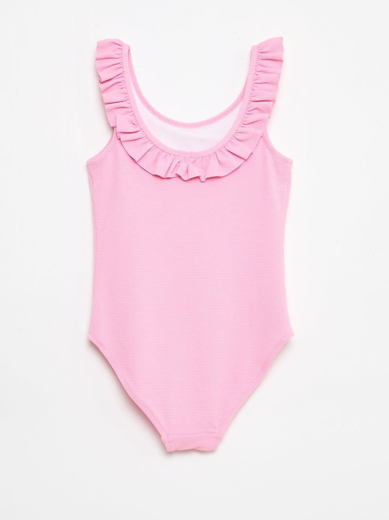 Bañador liso con volantes Rosa - Kiabi