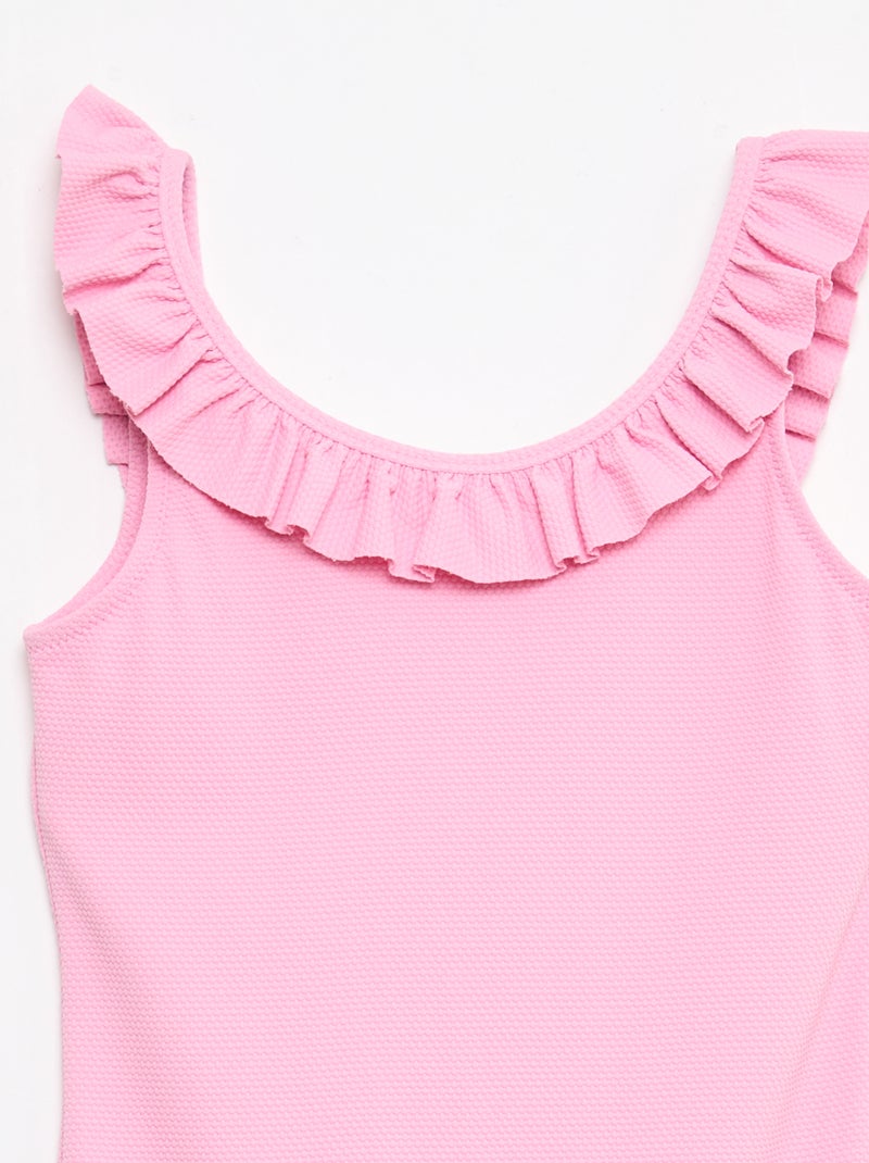 Bañador liso con volantes Rosa - Kiabi
