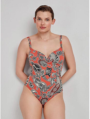 Bañador plus size moldeador sin aro, con foam y escote cruzado