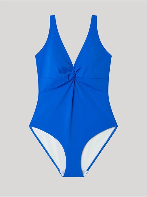 Bañador plus size moldeador, sin aro, con foam y nudo en escote - Kiabi Bañador plus size moldeador, sin aro, con foam y nudo en escote - Kiabi