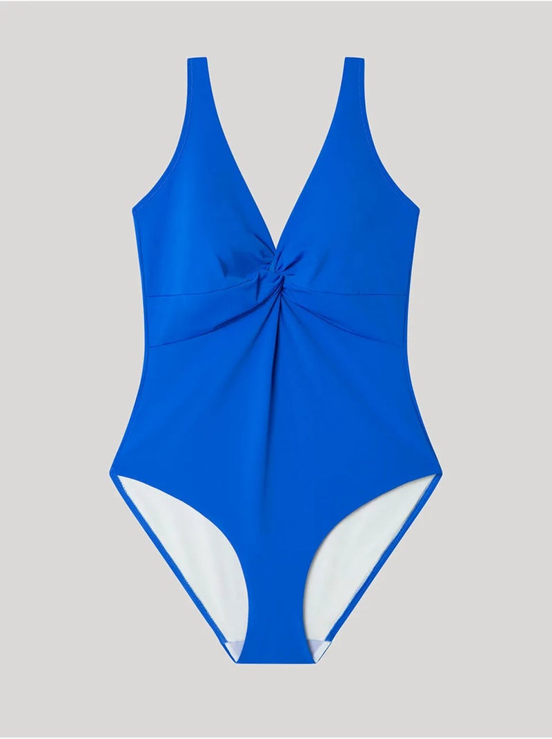 Bañador plus size moldeador, sin aro, con foam y nudo en escote Azul marino - Kiabi