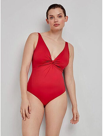 Bañador plus size moldeador, sin aro, con foam y nudo en escote