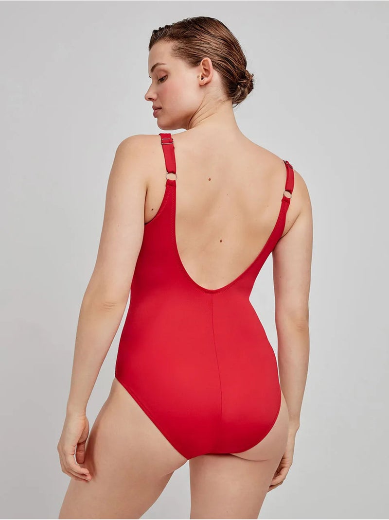 Bañador plus size moldeador, sin aro, con foam y nudo en escote Rojo - Kiabi